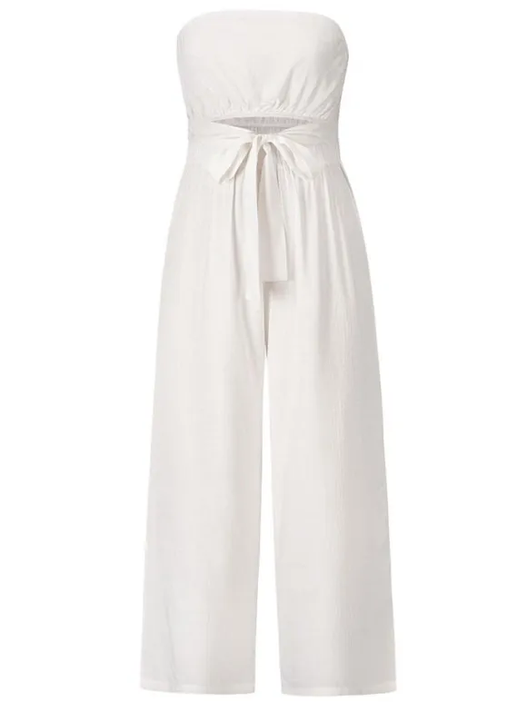 Light Sky Blue Jumpsuit Sleeveless Lace Up Backless Wide Summer Playsuit