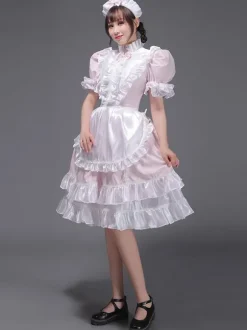 Light Sky Blue Retro Tudor Dress Costumes Women's Ruffles Polyester Tunic Dress Headwear Vintage Marie Antoinette Costume 18th Century Costume