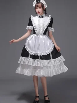 Light Sky Blue Retro Tudor Dress Costumes Women's Ruffles Polyester Tunic Dress Headwear Vintage Marie Antoinette Costume 18th Century Costume