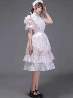 Light Sky Blue Retro Tudor Dress Costumes Women's Ruffles Polyester Tunic Dress Headwear Vintage Marie Antoinette Costume 18th Century Costume