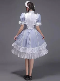 Light Sky Blue Retro Tudor Dress Costumes Women's Ruffles Polyester Tunic Dress Headwear Vintage Marie Antoinette Costume 18th Century Costume