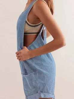 Light Sky Blue Sleeveless Denim Loose Summer Playsuit