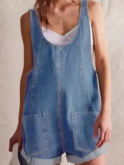 Light Sky Blue Sleeveless Denim Loose Summer Playsuit