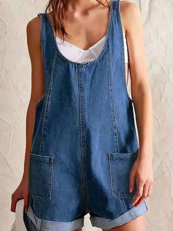 Light Sky Blue Sleeveless Denim Loose Summer Playsuit