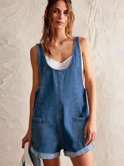 Light Sky Blue Sleeveless Denim Loose Summer Playsuit