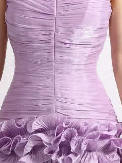 Lilac Strapless Ruched Waist Maxi Dresses For Women