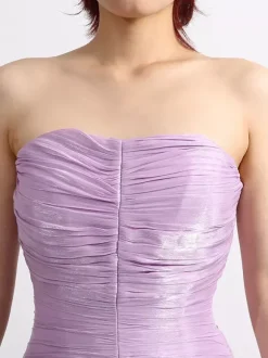 Lilac Strapless Ruched Waist Maxi Dresses For Women