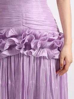Lilac Strapless Ruched Waist Maxi Dresses For Women