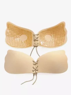 Lingerie Acrylic Underbust Nude Push Up Invisible Drawstring Butterfly Wings Invisible Bra
