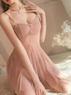 Lingerie Babydolls Chemises Dark Rose Pink Sheer Mesh Shaping Dress Nightgown