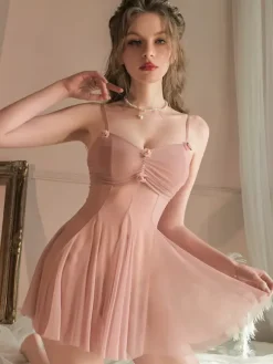 Lingerie Babydolls Chemises Dark Rose Pink Sheer Mesh Shaping Dress Nightgown