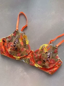 Lingerie Bras Women Bra Orange Lace 2-Piece Sexy Hot Underwear