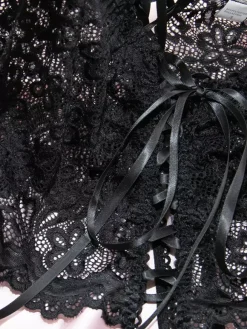 Lingerie Cupless Lace Black Bra Panty 2-Piece Sets