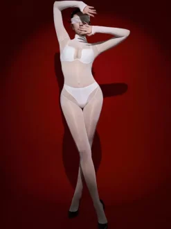 Lingerie Hosiery Bodystockings Black Glossy Smooth High-Thigh Seamless Full-Body Catsuit Stockings