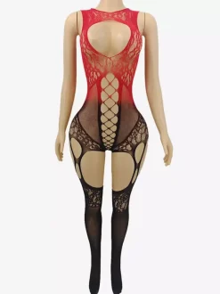 Lingerie Hosiery Bodystockings Enticing Black Red Cut Out Pantyhose