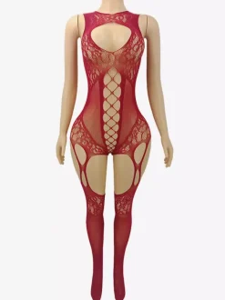 Lingerie Hosiery Bodystockings Enticing Black Red Cut Out Pantyhose