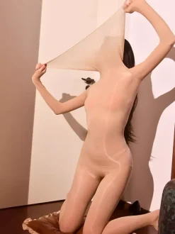 Lingerie Hosiery Bodystockings Unisex Nude Seamless High-Neck Glossy Full Body 5D Thigh High Cut Catsuit