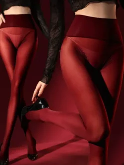 Lingerie Hosiery Pantyhose Sexy Ember Red Seamless Velvet 120D Opaque Deep Gusset Thermal Leggings Tights