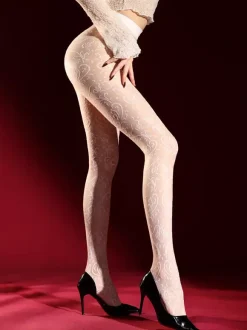 Lingerie Hosiery Pantyhose Sexy Red Sheer Mesh Floral Print Tights