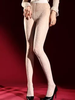 Lingerie Hosiery Pantyhose Sexy Red Sheer Mesh Floral Print Tights
