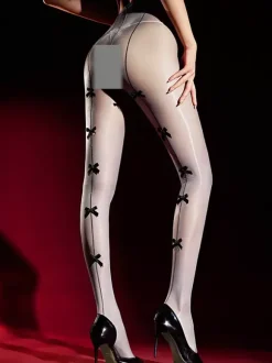 Lingerie Hosiery Pantyhose Sheer Oil Shine Black Bows Glossy Sheer Tights