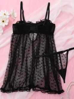 Lingerie Babydoll For Woman Black Floral Print Polyester Sexy With Pants