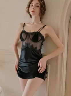 Lingerie Babydolls Chemises Sexy Indoor Lace Black Pajamas