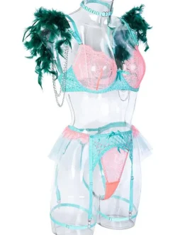 Lingerie Bras Bra For Woman Green 3-Piece Sexy Hot Underwear