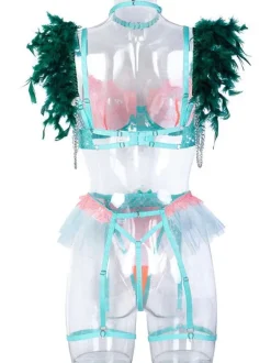 Lingerie Bras Bra For Woman Green 3-Piece Sexy Hot Underwear