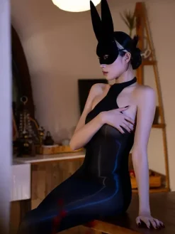 Lingerie Hosiery Bodystockings Black Silky Glossy Strapless Silky Smooth Halterneck Bodystockings