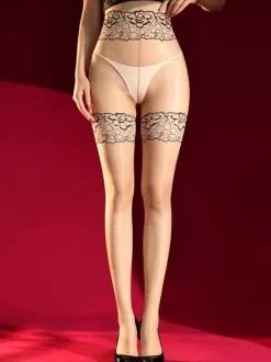 Lingerie Hosiery Pantyhose Women Blue Garter Sheer Tights With Horse Oil Care Lace Printed Black Iridescent Glossy Stockings