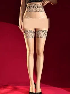 Lingerie Hosiery Pantyhose Women Blue Garter Sheer Tights With Horse Oil Care Lace Printed Black Iridescent Glossy Stockings