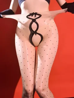 Lingerie Hosiery Pantyhose Women Coffee Brown Sheer Crotchless Bows Hosiery