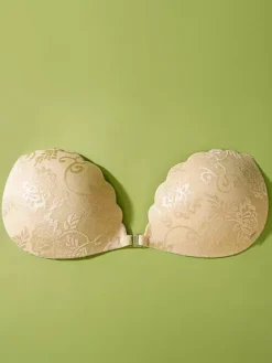 Lingerie Pasties Nude White Floral Lace Adhesive Front Closure Push-Up Sticky Bra
