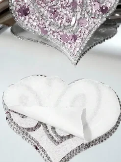 Lingerie Pasties Wedding Sequins Pink Bra Nubra Pink Rhinestone Heart Nipple Covers