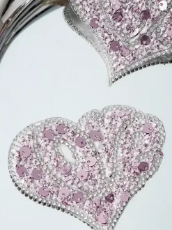 Lingerie Pasties Wedding Sequins Pink Bra Nubra Pink Rhinestone Heart Nipple Covers