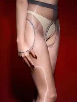 Lingerie Sexy Pantyhose Open-Crotch Sheer Tights Ultra Thin Glossy Black With Aurora Shine Hosiery