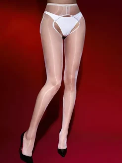Lingerie Sexy Pantyhose Open-Crotch Sheer Tights Ultra Thin Glossy Black With Aurora Shine Hosiery