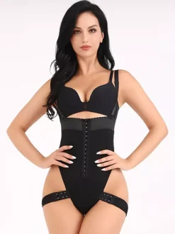 Lingerie Shapewear Black Front Button Belly Belt Buckle Suspenders Body Shaping Pants With Exposed Buttocks Jumpsuit With Detachable Straps