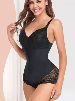Lingerie Shapewear Black 1 Piece Sleeveless Backless V-Neck Lace