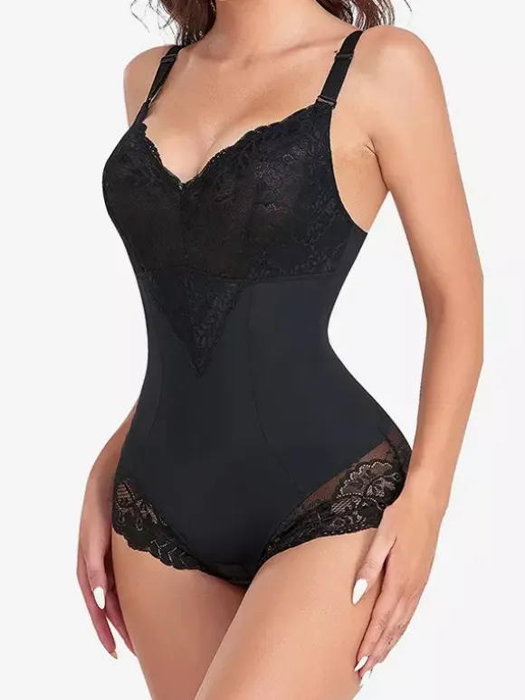 Lingerie Shapewear Black 1 Piece Sleeveless Backless V-Neck Lace
