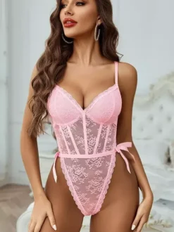 Lingerie Teddies Lace Floral Sheer White Sexy Bodysuit For Women