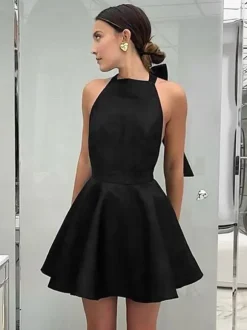 Little Black Dress Halter Bow Tie Backless Sexy Party Short Dresses