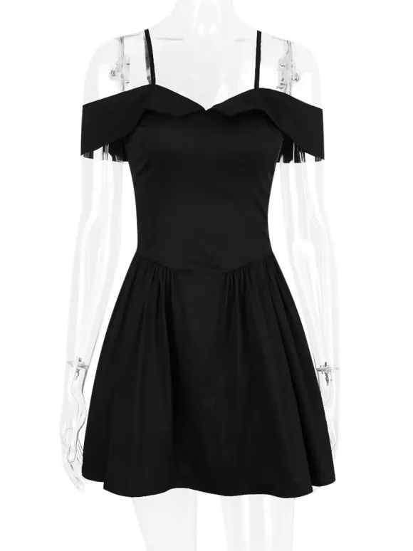 Little Black Dress Spaghetti Straps Flared Birthday Party Mini Dresses