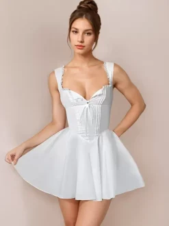 Little Black Dress Tie Front Lace Up Short Swing Dress