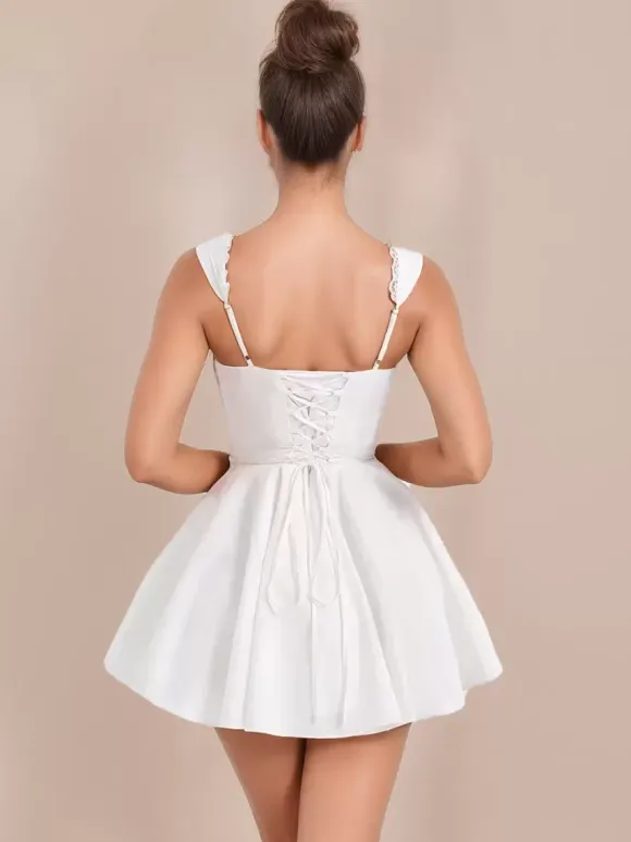 Little Black Dress Tie Front Lace Up Short Swing Dress