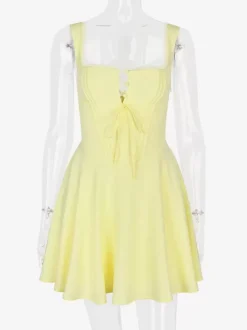 Little Black Dress Tie Front Lace Up Short Swing Dress