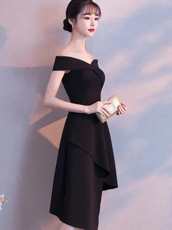 Little Black Dresses Asymmetrical Off The Shoulder Cocktail Party Dress Wedding Guest Dress