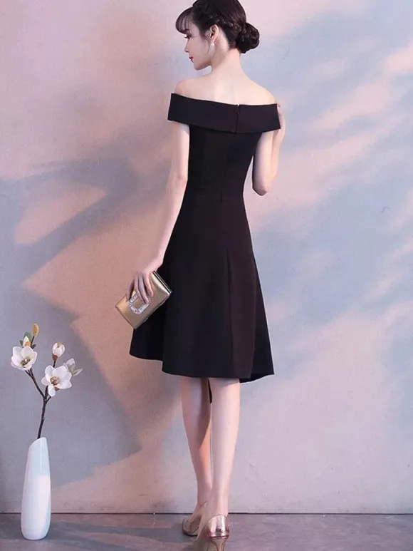 Little Black Dresses Asymmetrical Off The Shoulder Cocktail Party Dress Wedding Guest Dress