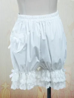 Lolita Bloomers Lace Trim Heart Shape Pocket Bow Ribbon